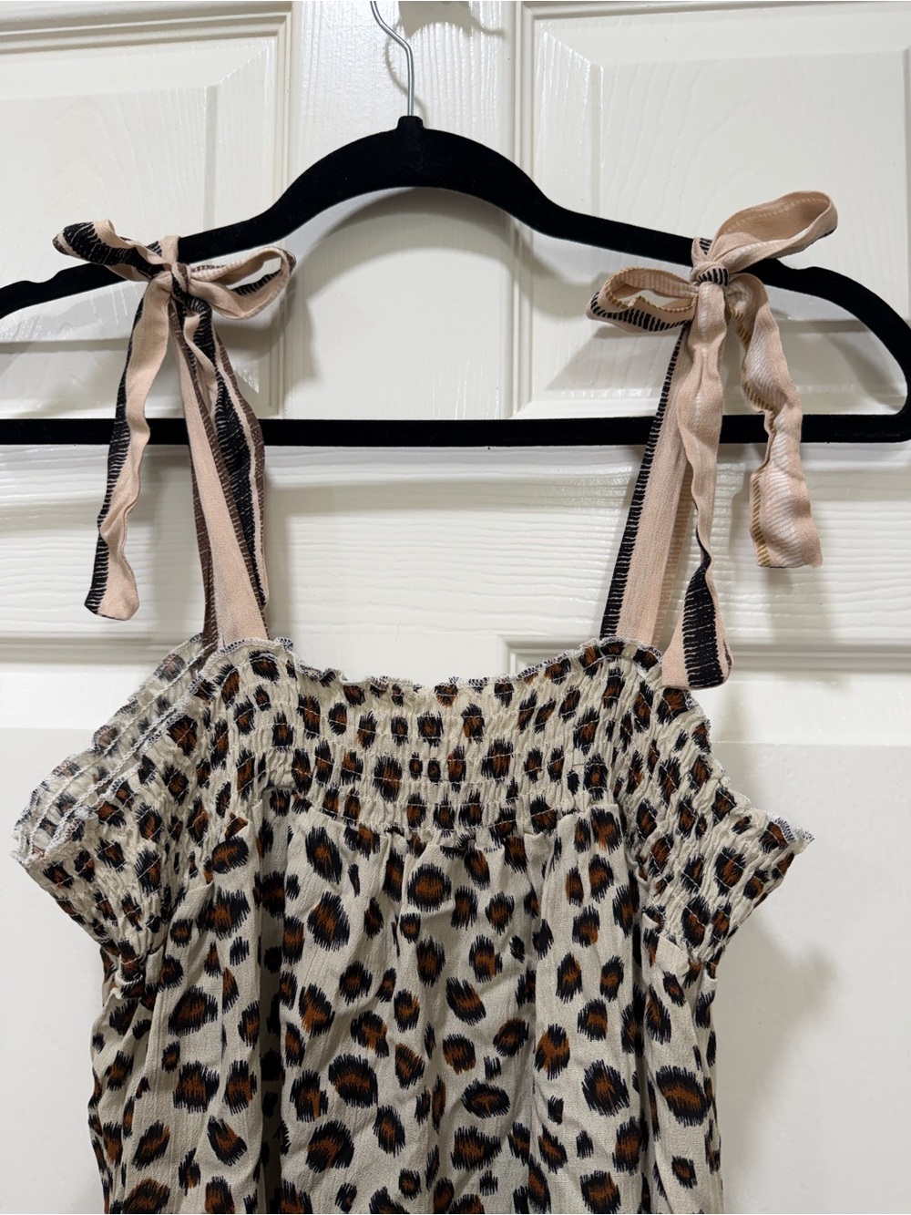 100% Cotton Leopard Print Tie-Shoulder Midi Dress - Picture 2 of 6